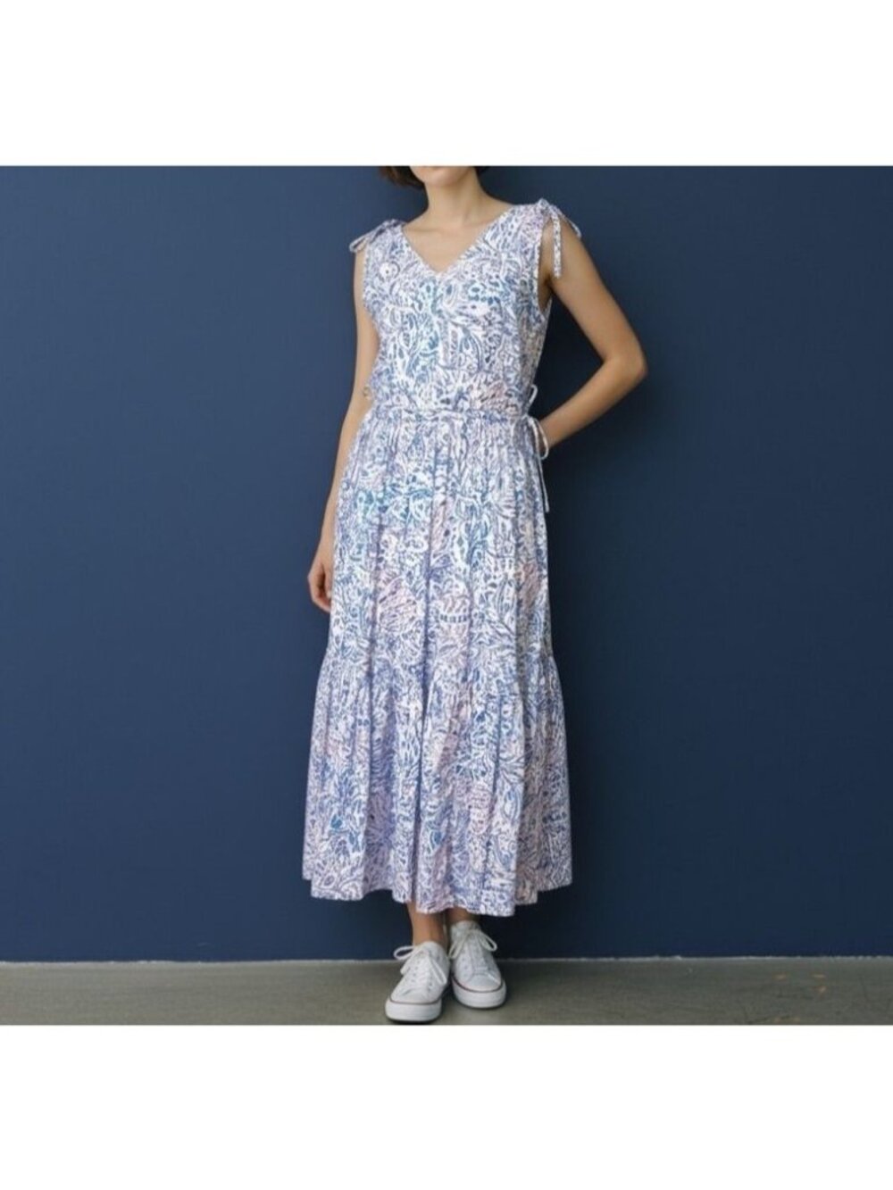 NWT Pastel Paisley Tiered Midi Dress 8 Petite Periwinkle Bow NEW Talbots